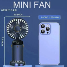 Mini ventilatore portatile, 5 velocità, ricaricabile tramite USB, 6500 mAh, pieghevole, blu, silenzioso, ideale per casa, ufficio e viaggi.