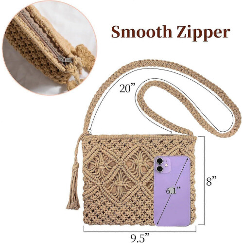 Τσάντα Crossbody Μποέμ για γυναίκες, Πλεκτό πορτοφόλι ώμου για καλοκαιρινά ταξίδ 2