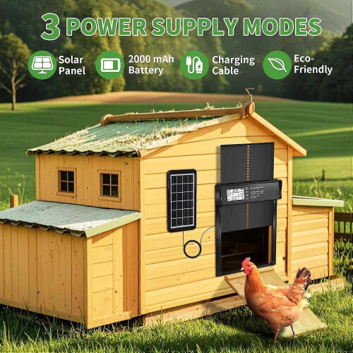 Automatic Chicken Coop Door Solar Powered with LCD Display, Timer, Light Sensor and Remote Control, Anti-Pinch Safety De 1