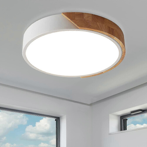 Ξύλινο Φωτιστικό Οροφής LED 24W Σύγχρονο Στρογγυλό 30cm Λευκό Φωτιστικό για Σαλ 1