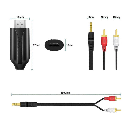 Προσαρμογέας εξαγωγής ήχου HDMI ARC σε RCA για συστήματα ήχου και ηχεία, καλώδιο μ 2