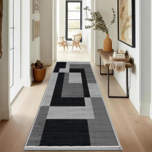 (60 x 220 cm- Printed Runner Rug, Milo Black Grey) Living Room Runner Rugs Printed Carpets Floor Mats