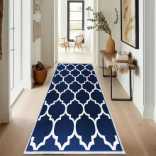 (60 x 220 cm- Printed Runner Rug, Ava Navy Blue) Living Room Runner Rugs Printed Carpets Floor Mats