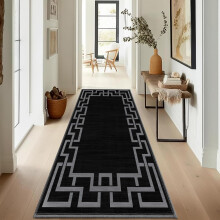 (60 x 220 cm- Printed Runner Rug, Black Grey) Living Room Runner Rugs Printed Carpets Floor Mats