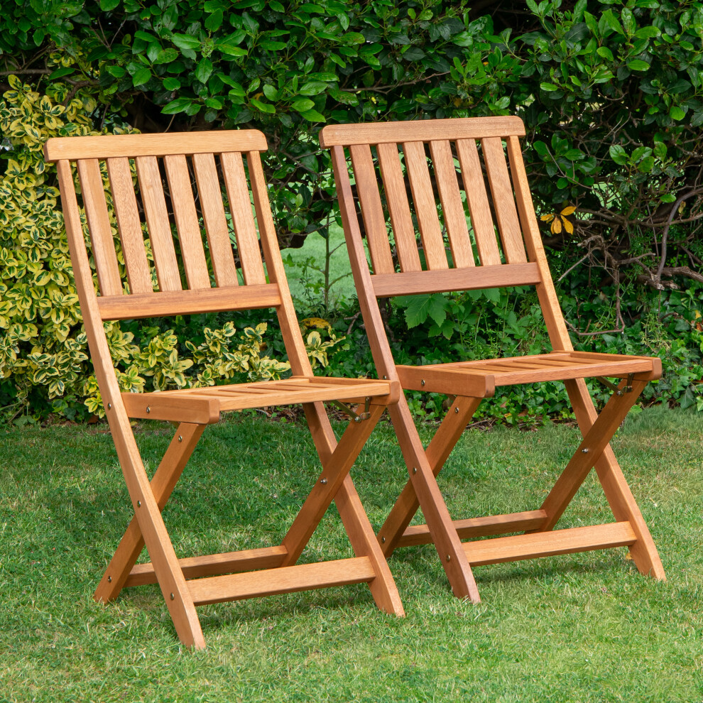Samuel Alexander Set Of 2 Bowness Outdoor Garden Patio Wooden Slatted Folding Chairs Brown