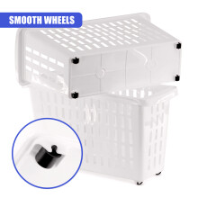 GEEZY Set of 2 White Storage Baskets with Wheels Home Office Basket for Shelves