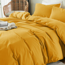 (Ochre Mustrad, Single:137 x 200 cm) Duvet Quilt Cover Plain Bedding Set & Pillowcases Pair