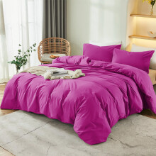 (Purple, Single:137 x 200 cm) Duvet Quilt Cover Plain Bedding Set & Pillowcases Pair
