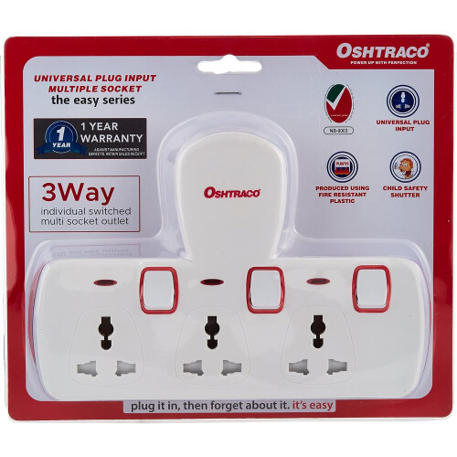 OSHTRACO Multi Plug Extension Socket |3 Way Electrical Outlet Extender with Universal Plug Adapter & Charging Station
