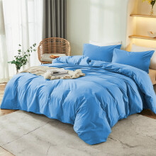 (Light Blue, King: 230 x 220 cm) Duvet Quilt Cover Plain Bedding Set & Pillowcases Pair