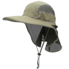 (Military Green) Sun Hat, Men, Women, UPF 50+ Outdoor UV Summer Cap with Neck Protection, Hiking, Fishing Hat, Beach Foldable
