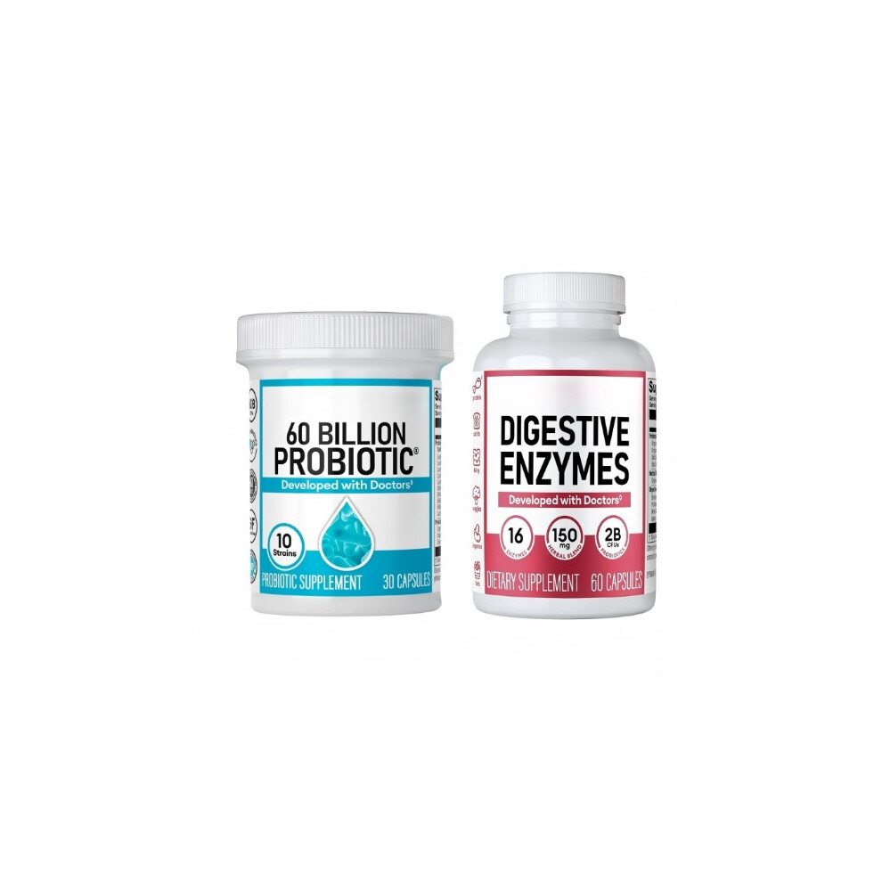 Advanced Gut Health Bundle: 60 Billion Probiotics 30ct Digestive Enzymes 60ct for Digestive, Gut, and Immune Health Supports