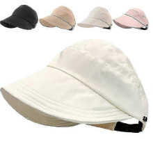 (Pink) Women Wide Brim Sun Hat Anti-UV Protection Cap Hollow Top Visor Hats
