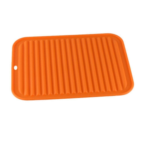 Drying Mat Heat Resistant Silicone for Water Draining 2Pcs Orange Dish Rack Holder