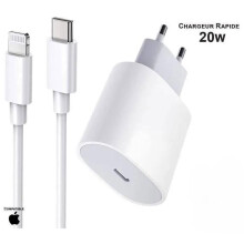 Chargeur rapide 20 W compatible avec iPhone 14/13/12/11/X et iPad, câble USB-C vers Lightning de 1 m