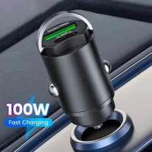 Chargeur de voiture invisible PD30W QC3.0 jusqu'à 100 W avec anneau métallique, noir, adaptateur de charge rapide compact