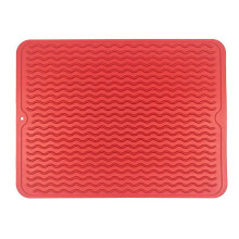 (Red) Silicone Drain Pad With Drain Groove Easy To Clean Counter Silicone Drain Pad Silicone Dishes Mat