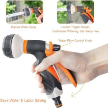 Pistolet d'arrosage pour tuyau d'arrosage avec 8 jets haute pression, design antidérapant, orange, outil d'arrosage durable