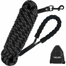 Laisse pour chien de 5 m avec poignée rembourrée, laisse d'entraînement noire résistante pour les promenades et les activités en extérieur