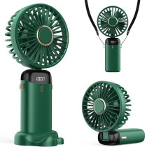 Ventilateur USB portable 4200 mAh avec affichage LED, ventilateur de cou/bureau 3 en 1, pliable et orientable à 90, vert