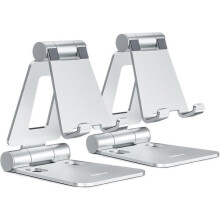 Lot de 2 supports de téléphone pliables doubles, station d'accueil de bureau entièrement réglable, argent
