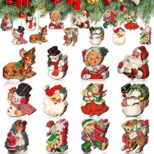 36 décorations de Noël en bois à suspendre, ornements rustiques et vintage de bonhommes de neige pour sapin, maison et cadeaux