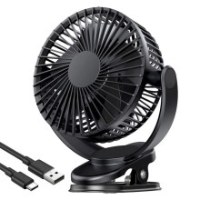 Ventilateur de bureau portable rechargeable avec pince USB, 3 vitesses, batterie 5000 mAh, silencieux et compact, idéal pour la maison ou le bureau.