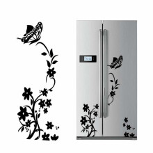 Lot de 2 stickers muraux papillons et fleurs, autocollants noirs pour la décoration des murs de la chambre et du salon