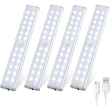 Lampe LED d'intérieur à détecteur de mouvement, lot de 4, 96 LED, pour placard, 4 modes d'éclairage, rechargeable sans fil