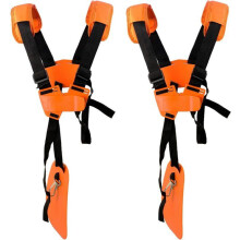 Harnais pour débroussailleuse avec 2 bretelles réglables incluses, orange, compatible avec KM et STIHL FS