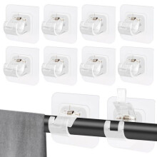 Lot de 10 supports de tringle à rideaux autocollants transparents, sans perçage, design amélioré