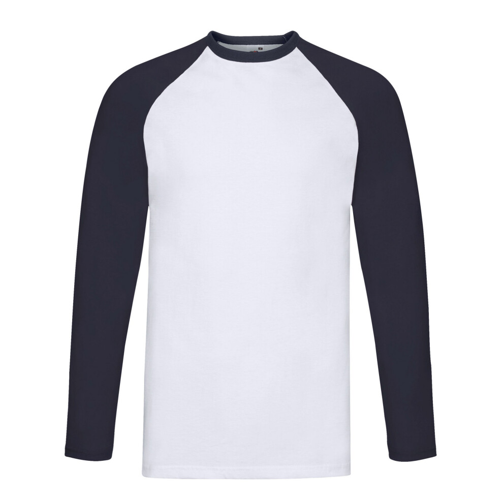 Fruit Of The Loom (Xl, White/Deep Navy) Mens Contrast Long-Sleeved Baseball T-Shirt Blue,White