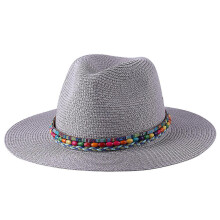 (56-58cm, Gray) 2023 Summer Hat For Women Men Wide Brim Panama Sun Straw Hats Travel Beach Jazz Fedora Hat