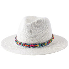 (56-58cm, White) 2023 Summer Hat For Women Men Wide Brim Panama Sun Straw Hats Travel Beach Jazz Fedora Hat