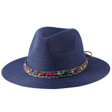 (56-58cm, Navy blue) 2023 Summer Hat For Women Men Wide Brim Panama Sun Straw Hats Travel Beach Jazz Fedora Hat