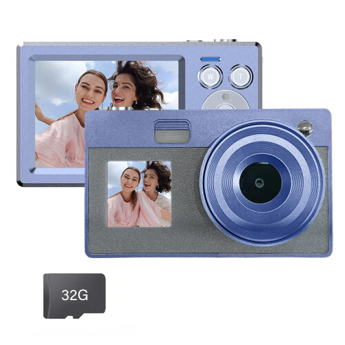 Student Camera Retro Blue 5000W Sensoring 16x Magnification-32G