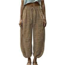 Women's Elastic Waist Lightweight Pants Casual-Coffee XXL