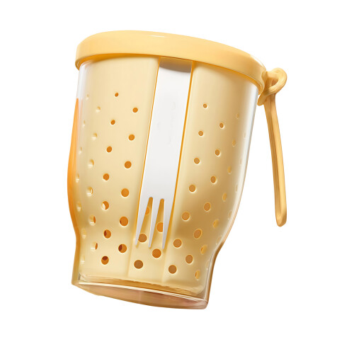 Plastic Fruit Salad Storage Cup With Strainer and Fork-Yellow