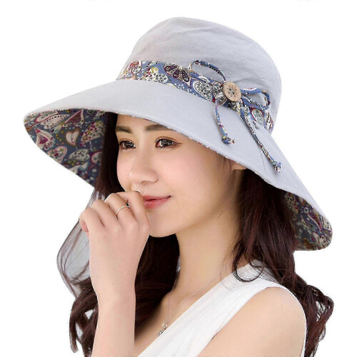 (Light grey) Women's Wide Brim Foldable Sun Hat for Anti-UV Protection