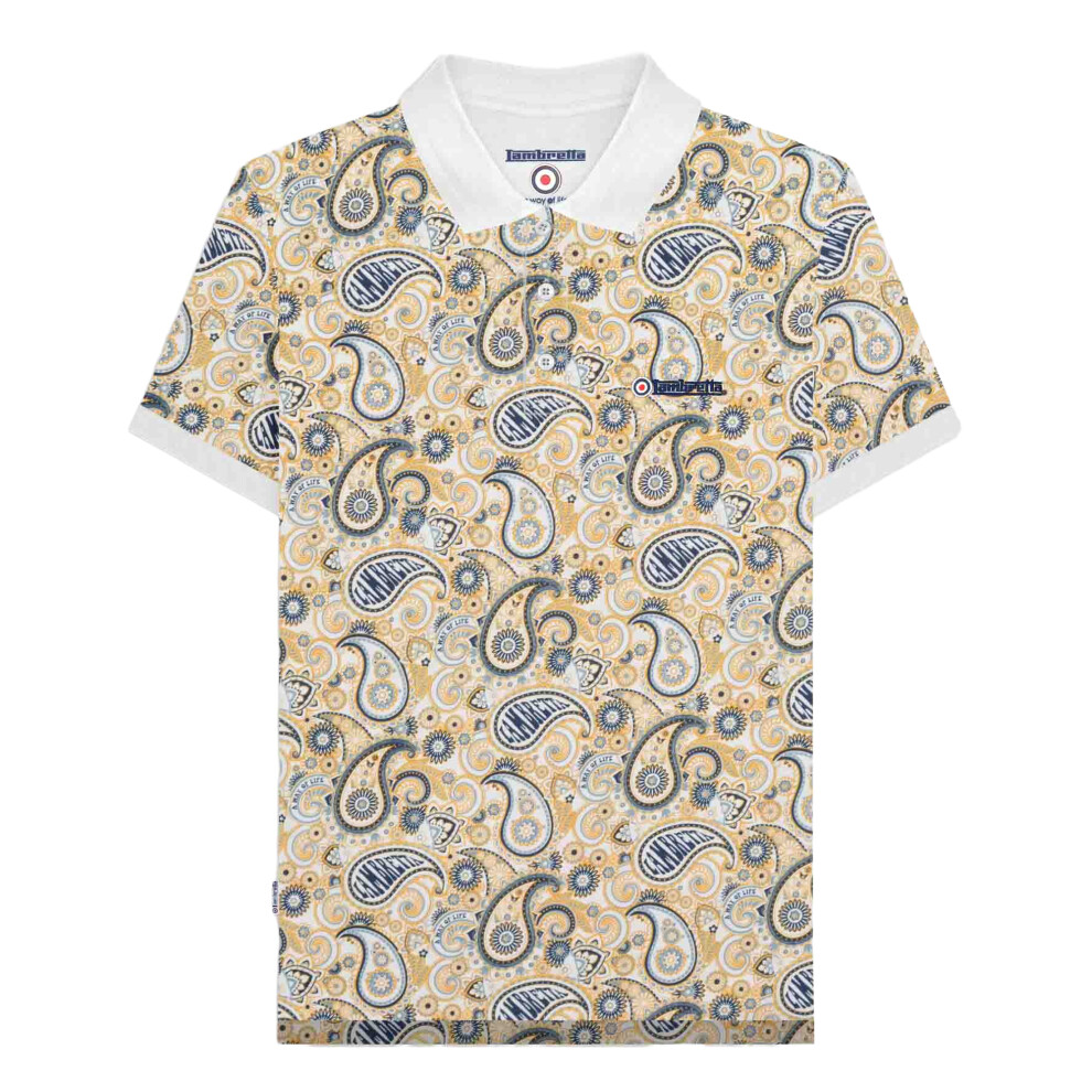 Lambretta (4Xl, /Navy) Mens Ss25 Paisley Branded Big & Tall Polo Shirt White