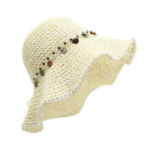 (Ivory) Handwoven Paper Straw Beach Hat For Women Adjustable Wide Border Sun Protection Hat Lightweight Outdoor Accessory  Ivory
