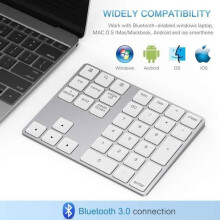 Wireless Numeric Keypad 34-Key Bluetooth Silver Slim Portable Keyboard for Laptop and Desktop Use