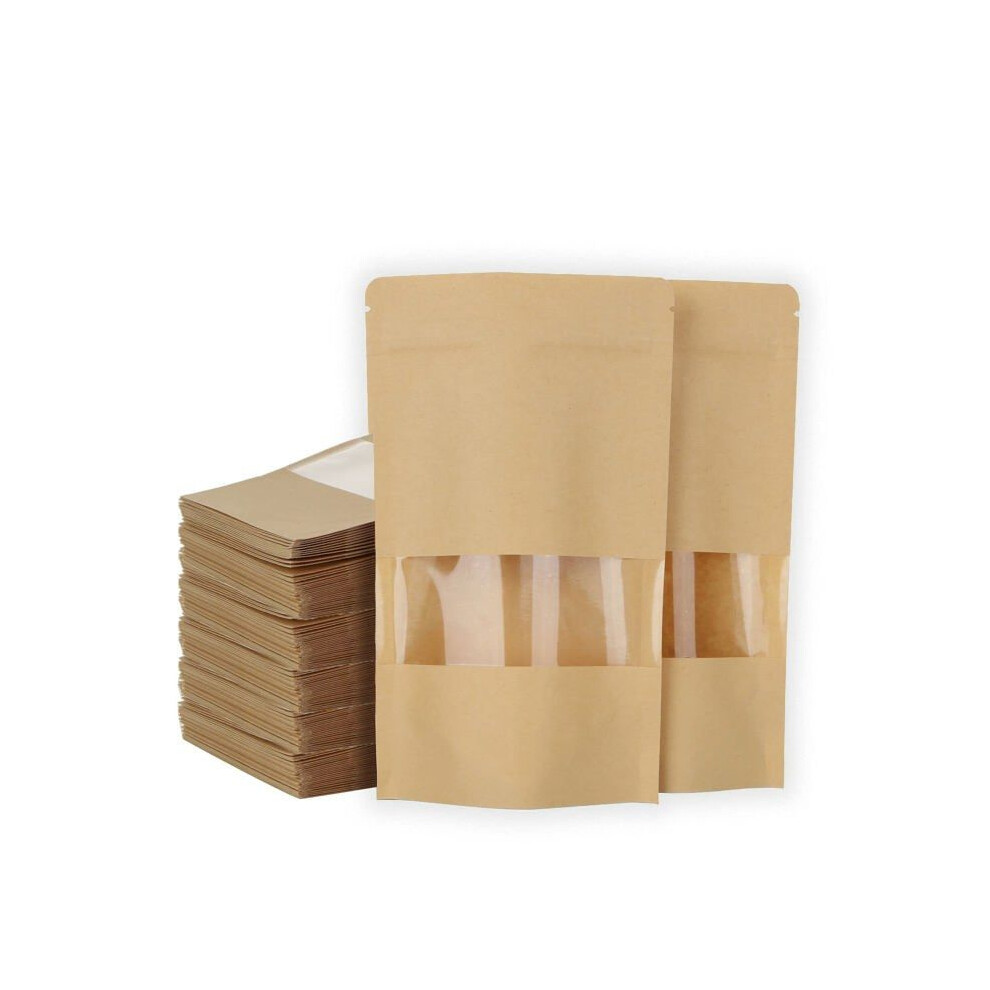 Brown Food-Grade Kraft Paper Pouches 12 X 20 Cm, Pack Of 200, Reusable, Waterproof, Packing Bags