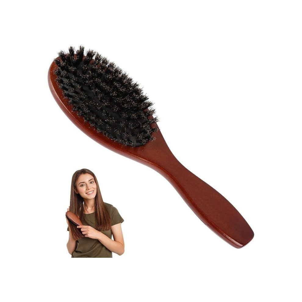 Professional Boar Bristle Hair Brush with Wooden Handle, Antistatic Scalp Massage Brush, Reduces Hair Breakage