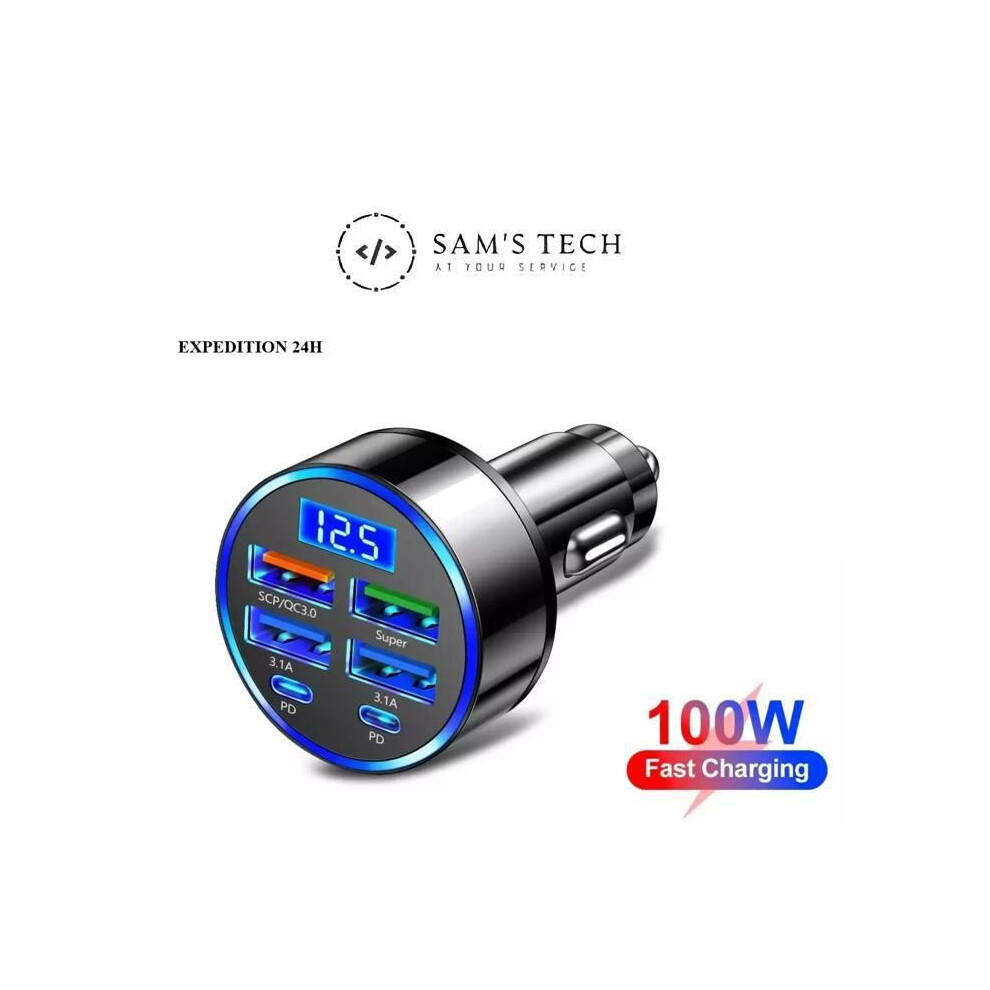 6-Port Car Cigarette Lighter Charger, 4 Usb And 2 Pd Ports, Fast Charging With Display 5469984222672