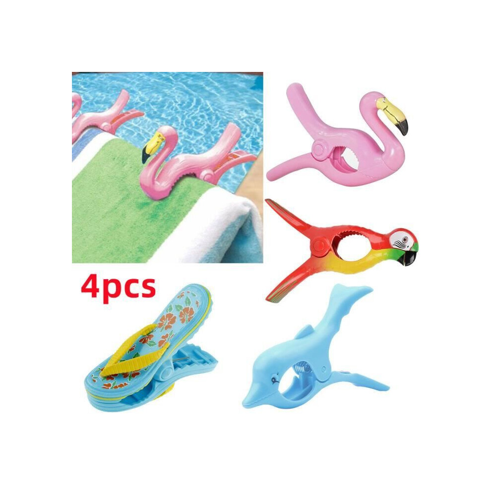 Blue/Red/Pink Plastic Beach Towel Clips, Windproof Poolside Clothes Pegs For Sun Loungers, Bath Towels, 4 Pack