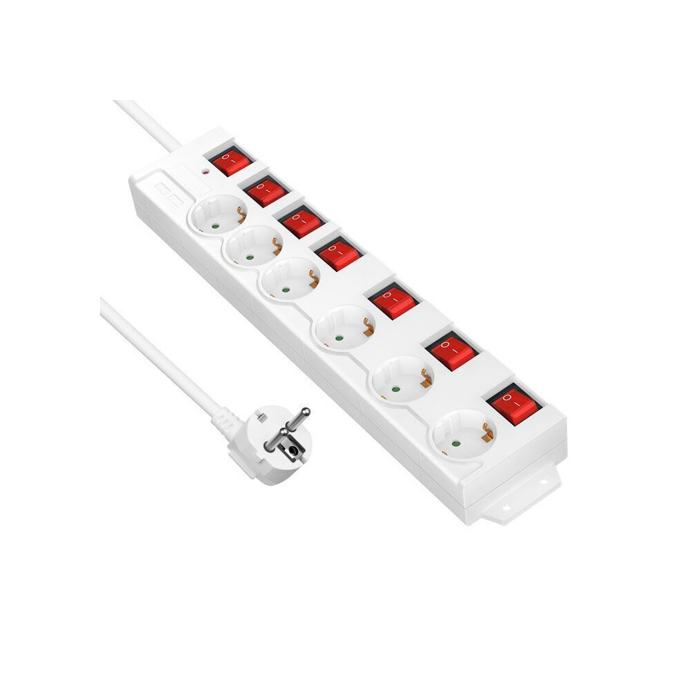 Surge Protected Power Strip 16A With 6 Outlets, 7 Switches, 2M Cable, White, 3680W Max 3153599222173