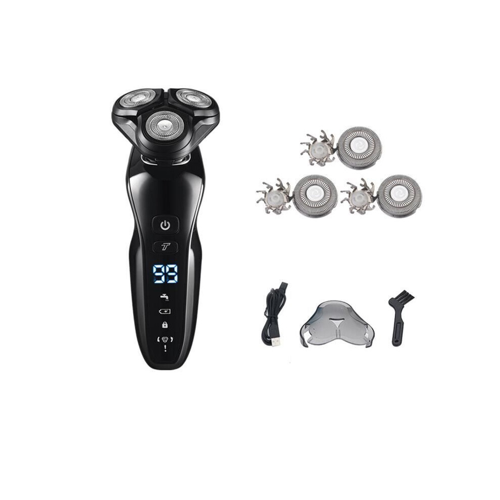 Electric Shaver for Men Wet and Dry Waterproof Three Head Rotary Razor with LCD Display USB Charging