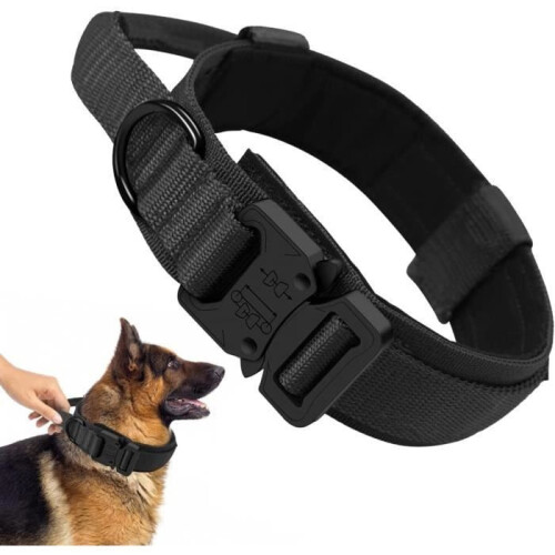 Coleira ajustável para cães, em nylon resistente com alça acolchoada, para cães de porte médio e grande, preta.