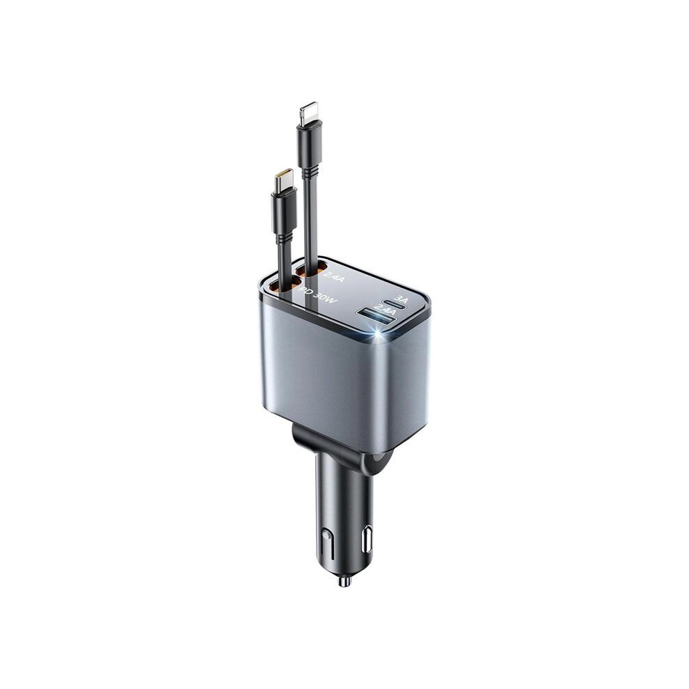 69W Fast Car Charger With Retractable 4 In 1 Cable, Usb C Cigarette Lighter Adapter Compatible With Iphone, Ipad, Samsun 359578272518